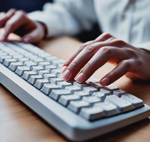 person typing on a keyboard