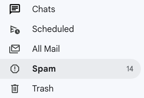 screenshot of email spam folder